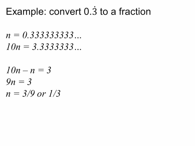 6.1 Recurring decimals
You will learn to:
Recognise fractional equivalents to some recurring decimals
Change a recurring decimal into a frac