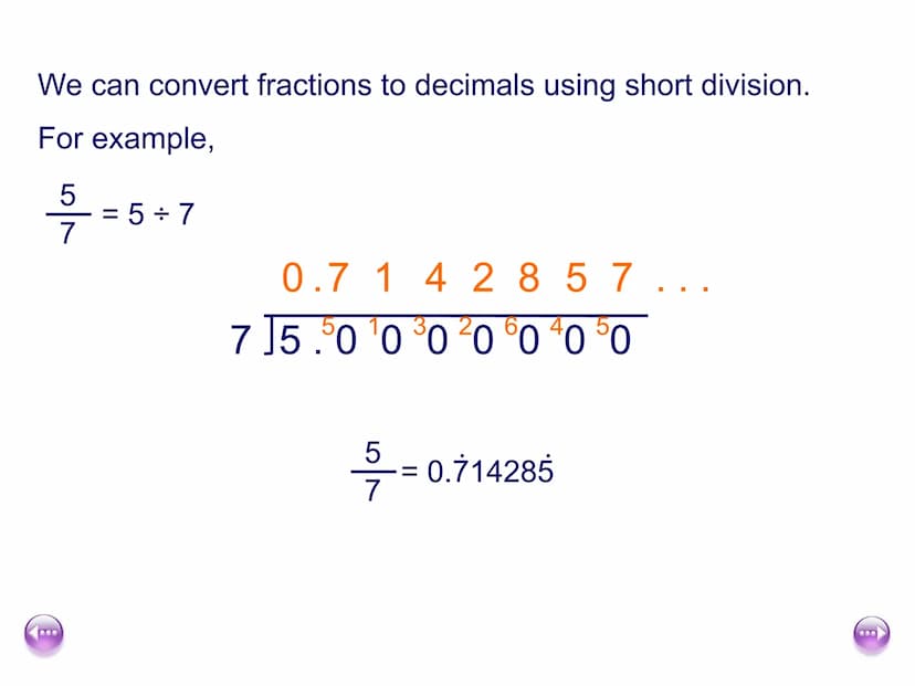 6.1 Recurring decimals
You will learn to:
Recognise fractional equivalents to some recurring decimals
Change a recurring decimal into a frac