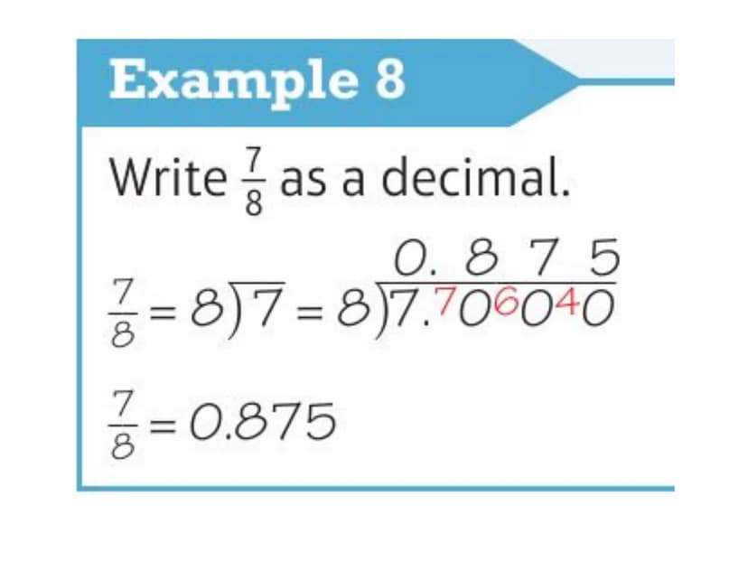 6.1 Recurring decimals
You will learn to:
Recognise fractional equivalents to some recurring decimals
Change a recurring decimal into a frac