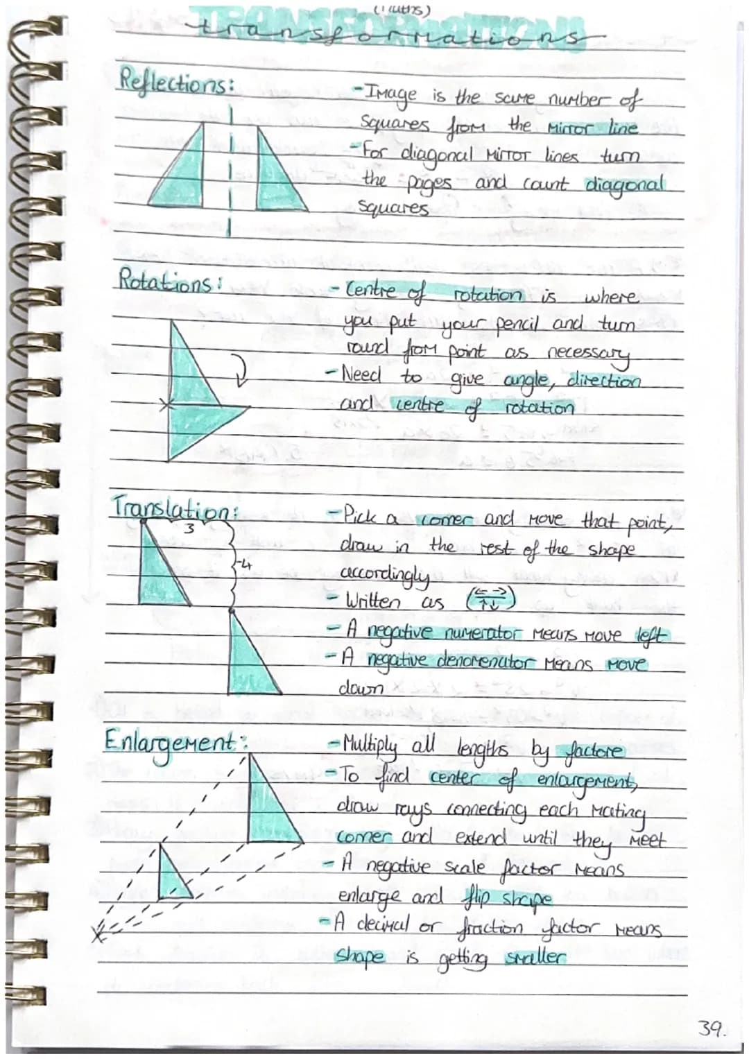 b b a l
(1 luths)
transformations
Reflections:
Rotations:
Translation:
-4
Enlargement
-Image is the same number of
Squares from the Mirror l