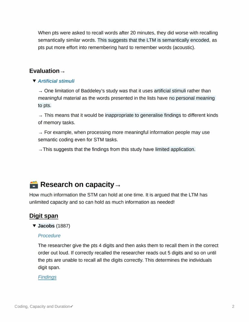 Coding, Capacity and Duration
Research on coding →
Once information gets into the memory system, it is stored in different formats.
▾ Baddel