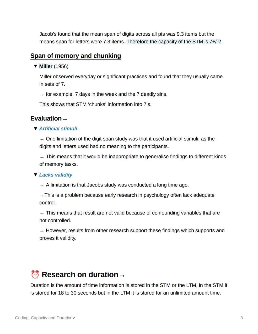 Coding, Capacity and Duration
Research on coding →
Once information gets into the memory system, it is stored in different formats.
▾ Baddel