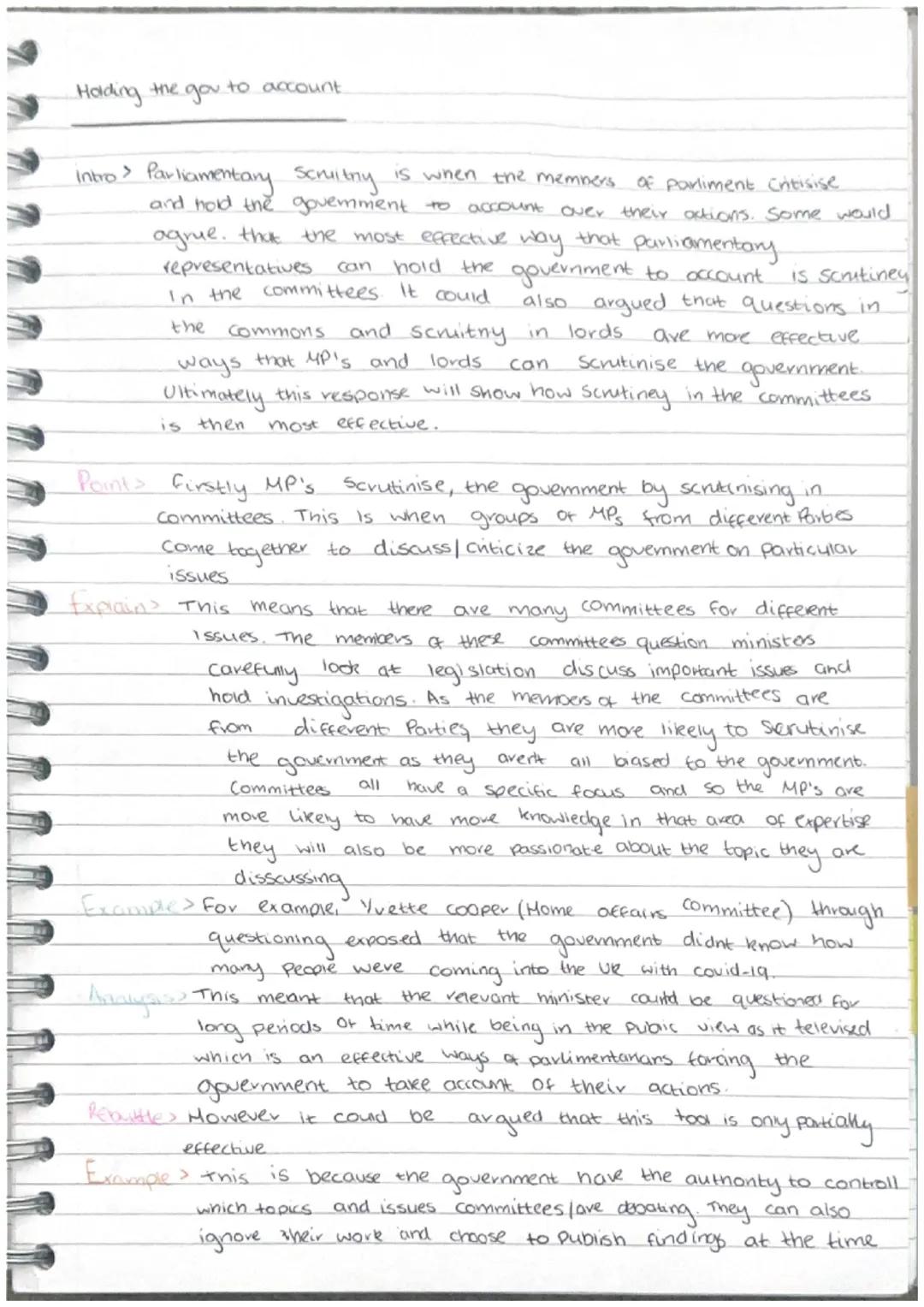 # Holding the gou to account.

Intro Parliamentary scruitry is when the memners of parliment Critisise
and hold the gouemment to account ove