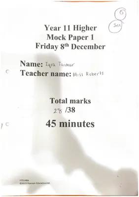 Know Year 11 Higher Mock Edexcel Paper 1 (marked + answered) thumbnail