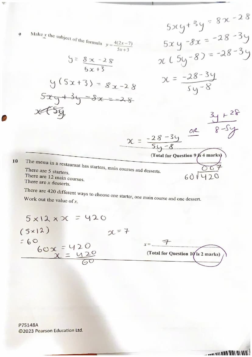 O
10
Year 11 Higher
Mock Paper 1
Friday 8th December
Name: Iqra Taimur
Teacher name: Miss Roberts
Total marks
28/38
45 minutes
P75148A
Ⓒ2023