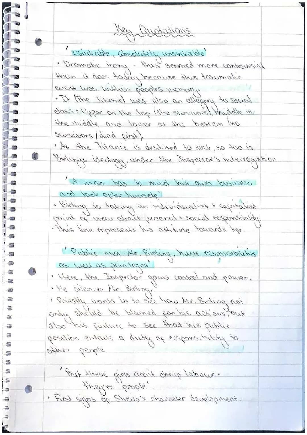 Inspector Calls quotes + analysis 