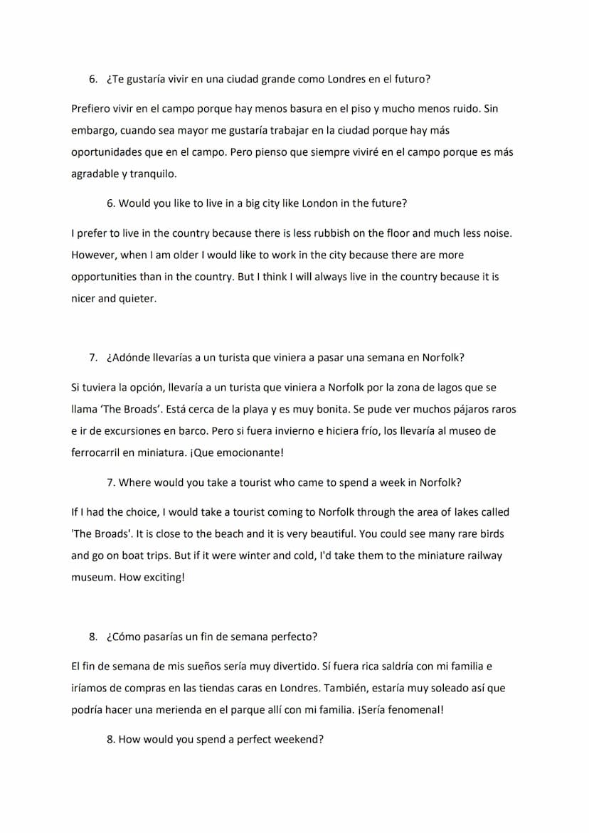 Local Area - Theme 2 GCSE Speaking Questions and Answers for GCSE Spanish
1. ¿Dónde vives exactamente? ¿Cómo es tu pueblo?
Vivo en un pueblo