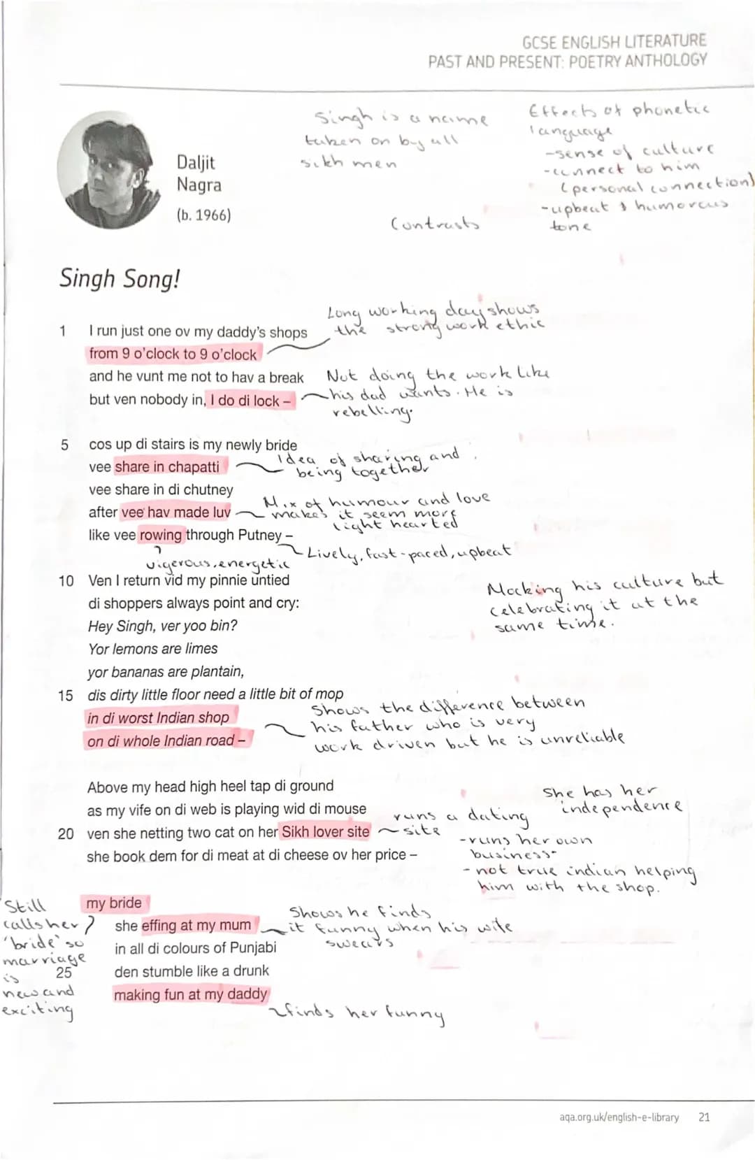 GCSE English poetry analysis 