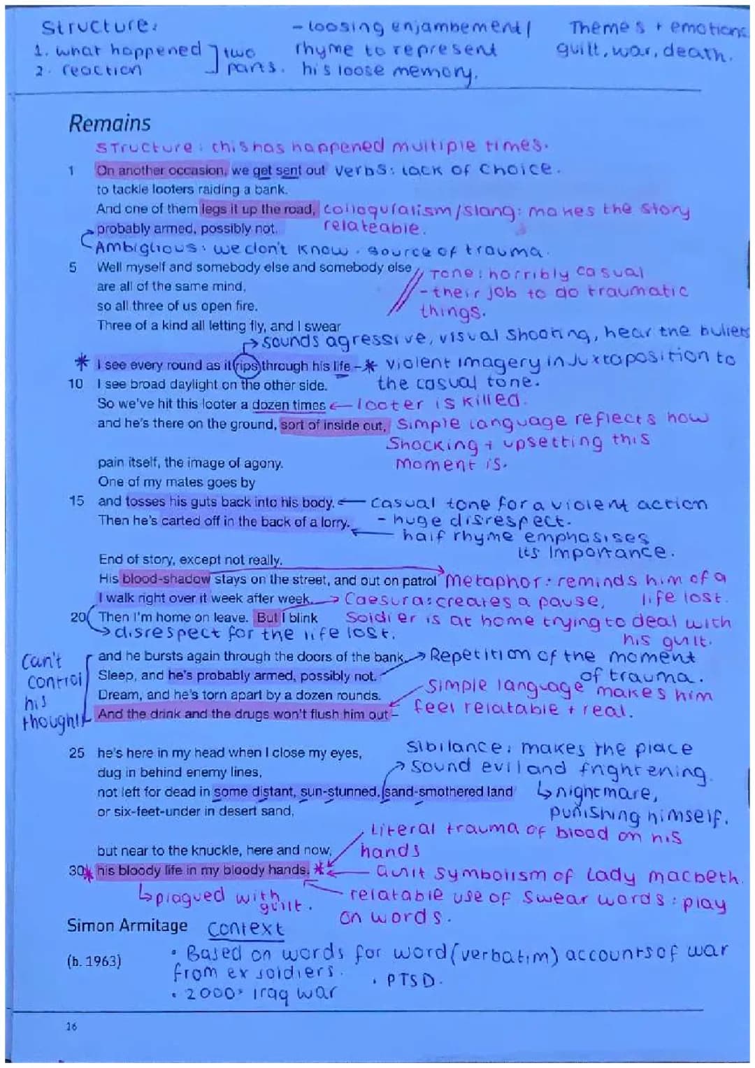 Remains Simon Armitage Full Poem PDF and Analysis for Kids
