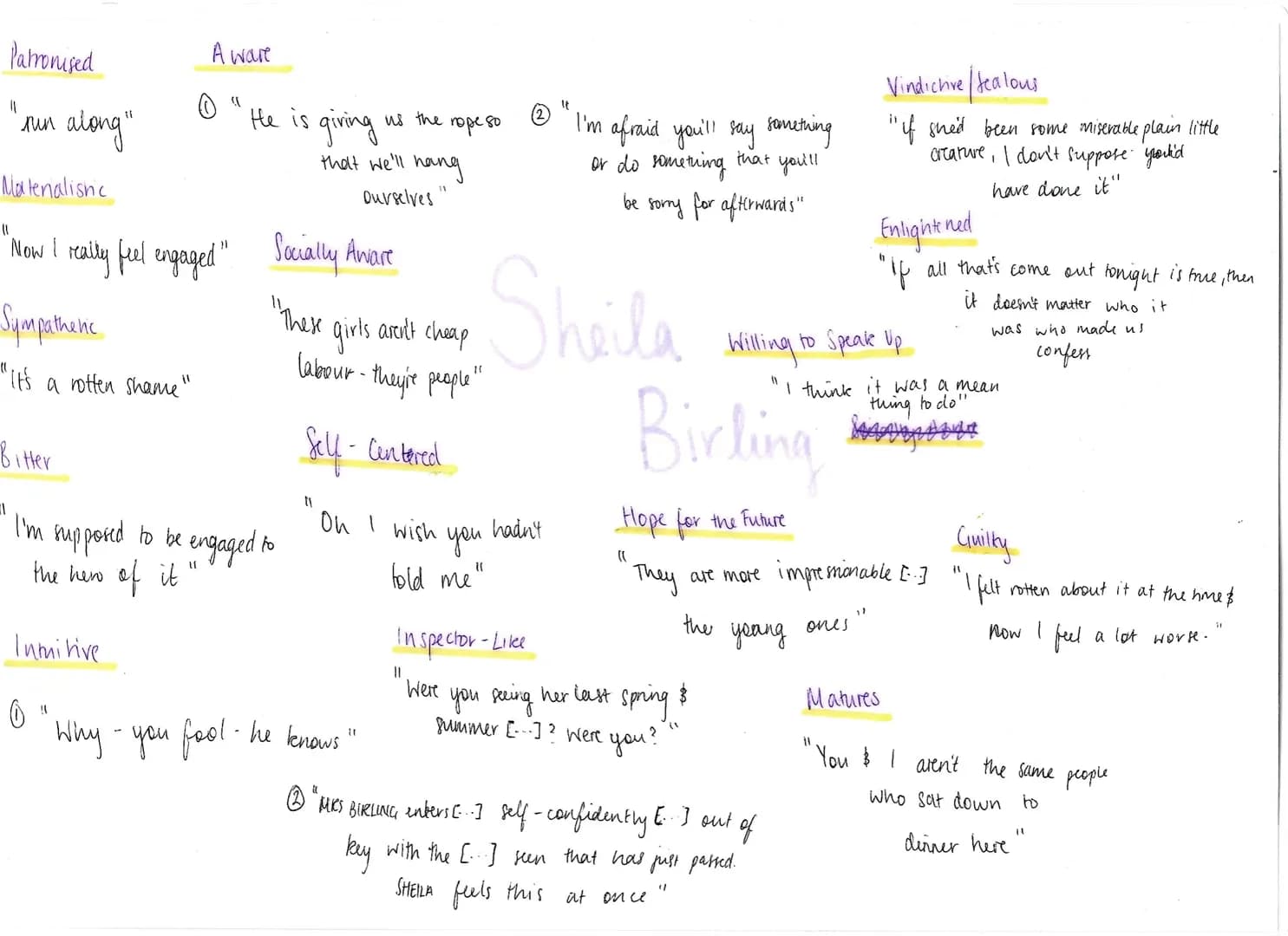 
<p>Sheila Birling, one of the main characters in J. B. Priestley's play "An Inspector Calls," goes through significant character developmen