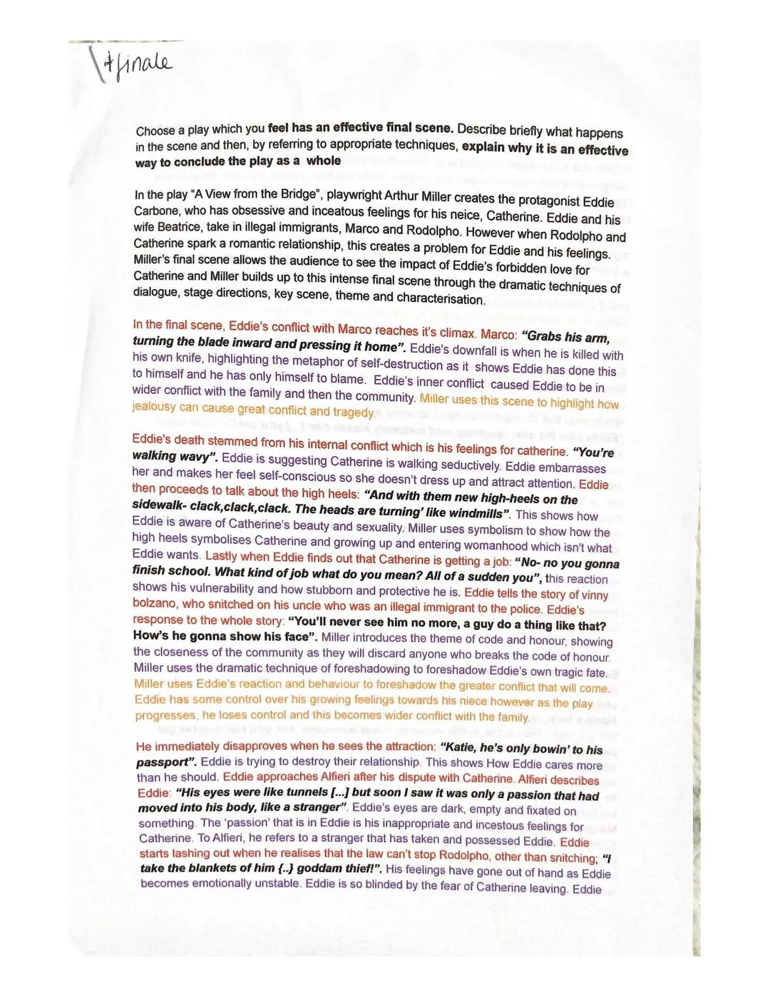 \+finale
Choose a play which you feel has an effective final scene. Describe briefly what happens
in the scene and then, by referring to app