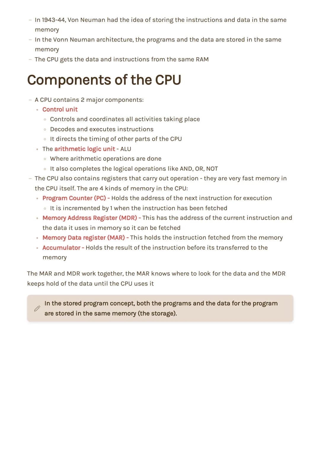 Computing Paper 1
Reuben Cowell Computing MOC 1.1 Systems architecture #Reed
The Architecture of the CPU
Key Words and Notes
Input devices :