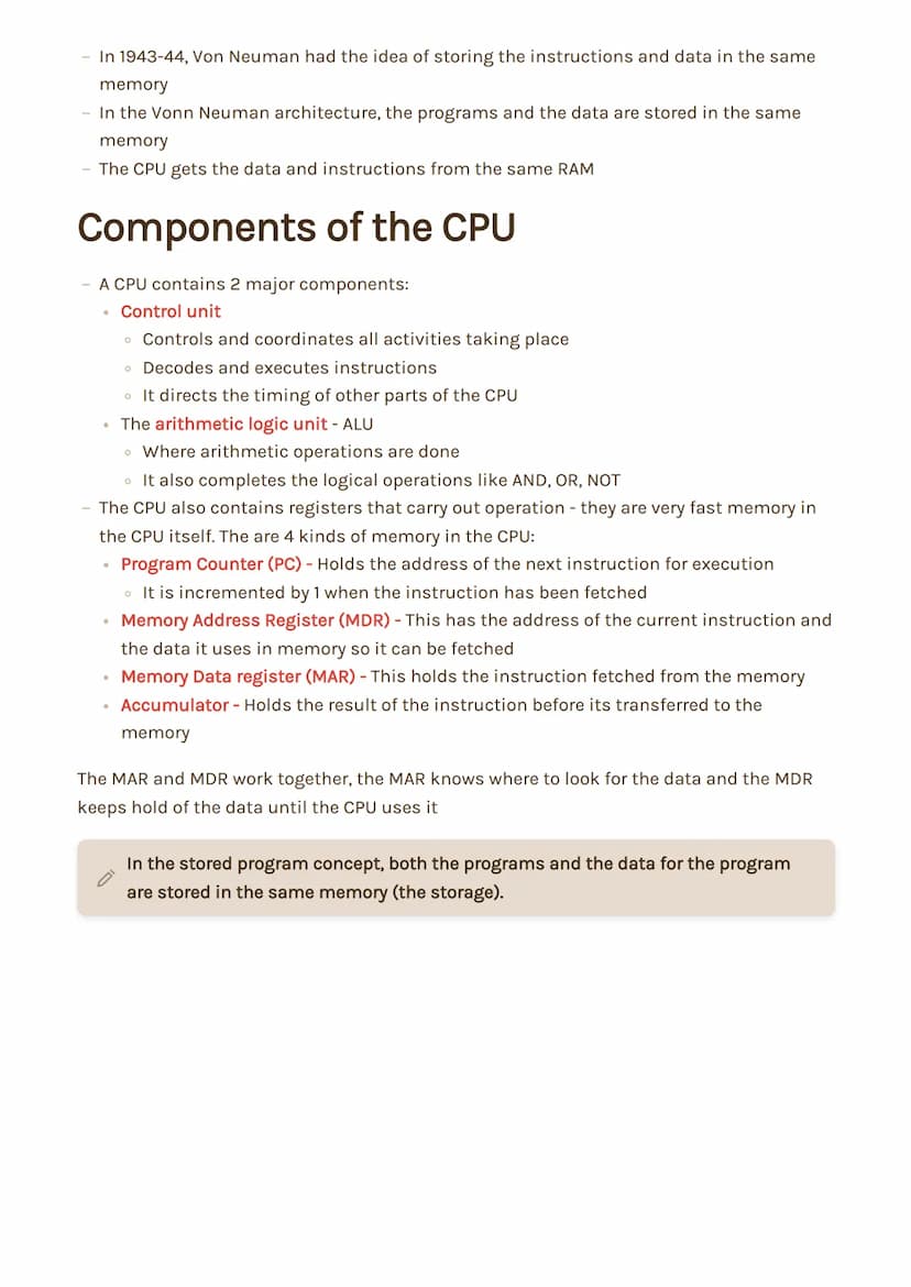 Computing Paper 1
Reuben Cowell Computing MOC 1.1 Systems architecture #Reed
The Architecture of the CPU
Key Words and Notes
Input devices :