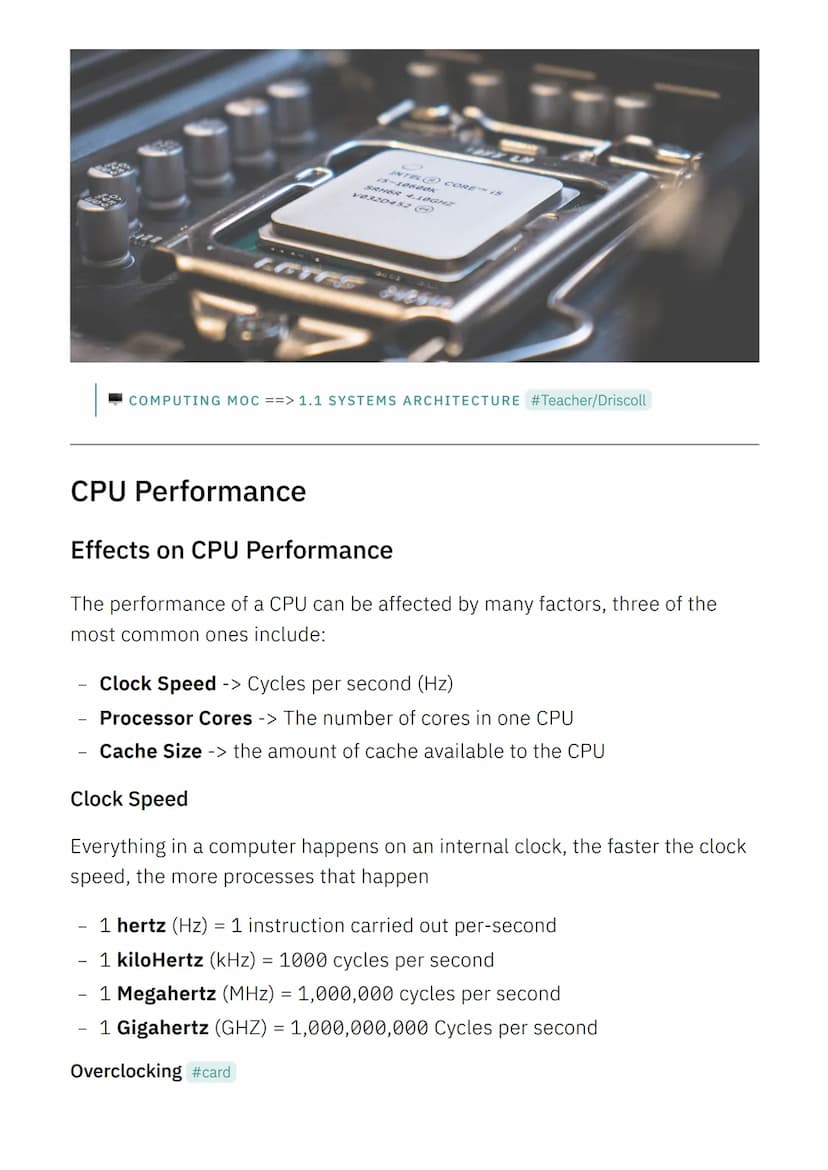 Computing Paper 1
Reuben Cowell Computing MOC 1.1 Systems architecture #Reed
The Architecture of the CPU
Key Words and Notes
Input devices :