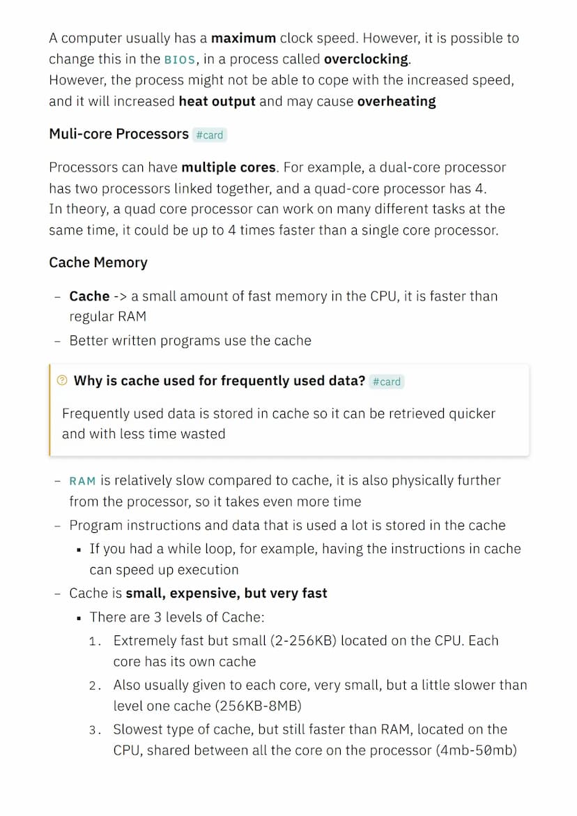 Computing Paper 1
Reuben Cowell Computing MOC 1.1 Systems architecture #Reed
The Architecture of the CPU
Key Words and Notes
Input devices :