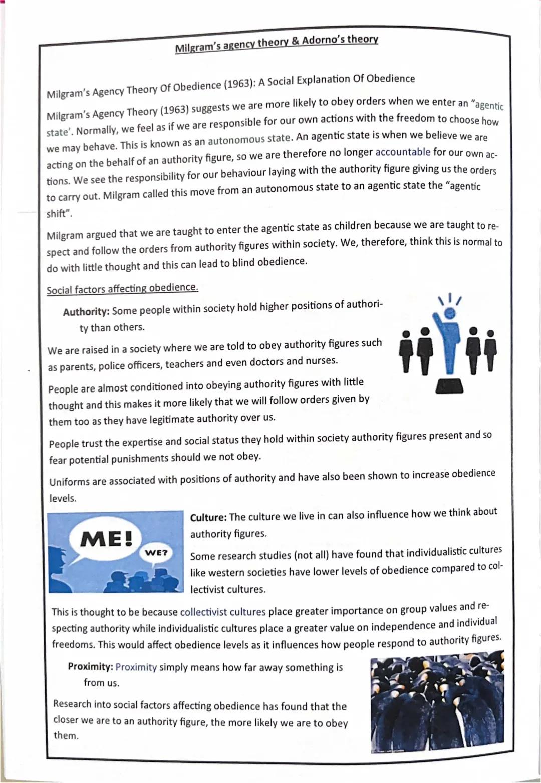 Social Influence:  Milgram’s agency theory & Adorno’s Theory