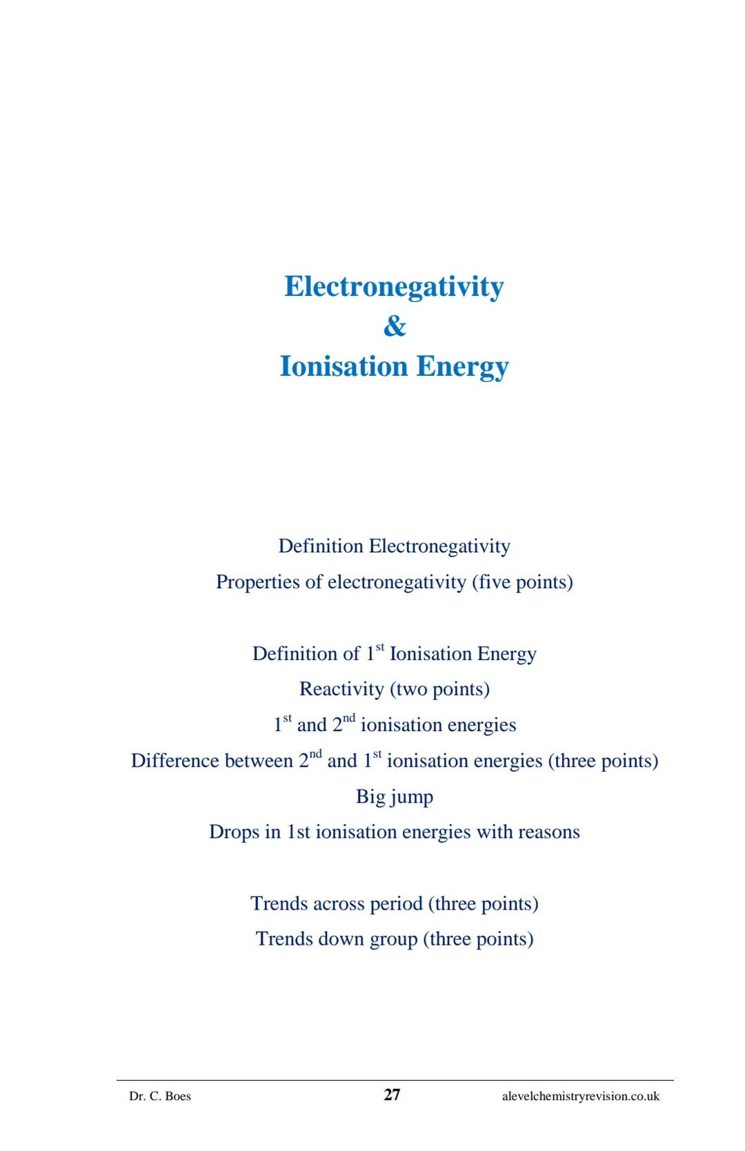 A-LEVEL CHEMISTRY
FLASH NOTES
AQA Year 1 and AS
Free Sample!
Dr C. Boes
Condensed Revision Notes (Flashcards) for a
Successful Exam Preparat