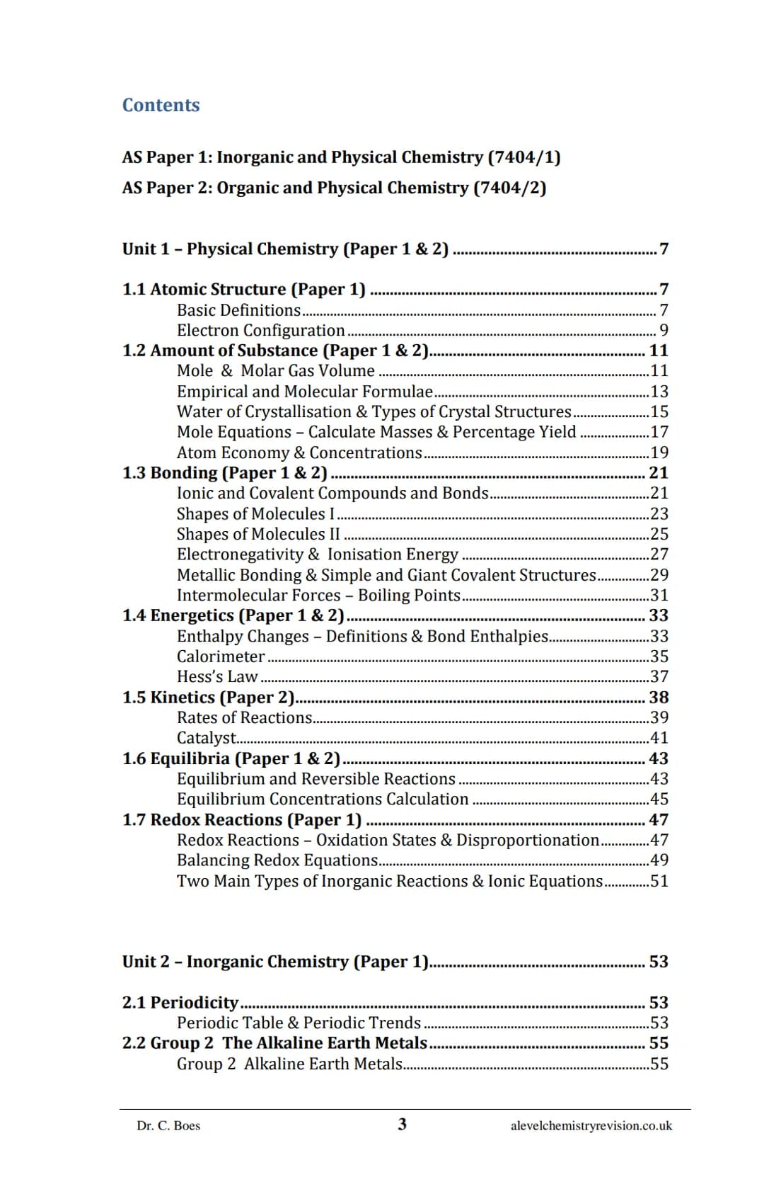 A-LEVEL CHEMISTRY
FLASH NOTES
AQA Year 1 and AS
Free Sample!
Dr C. Boes
Condensed Revision Notes (Flashcards) for a
Successful Exam Preparat