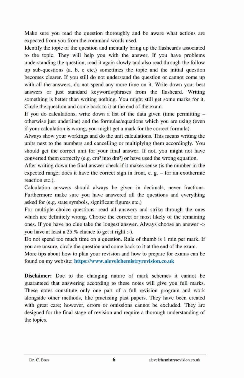 A-LEVEL CHEMISTRY
FLASH NOTES
AQA Year 1 and AS
Free Sample!
Dr C. Boes
Condensed Revision Notes (Flashcards) for a
Successful Exam Preparat