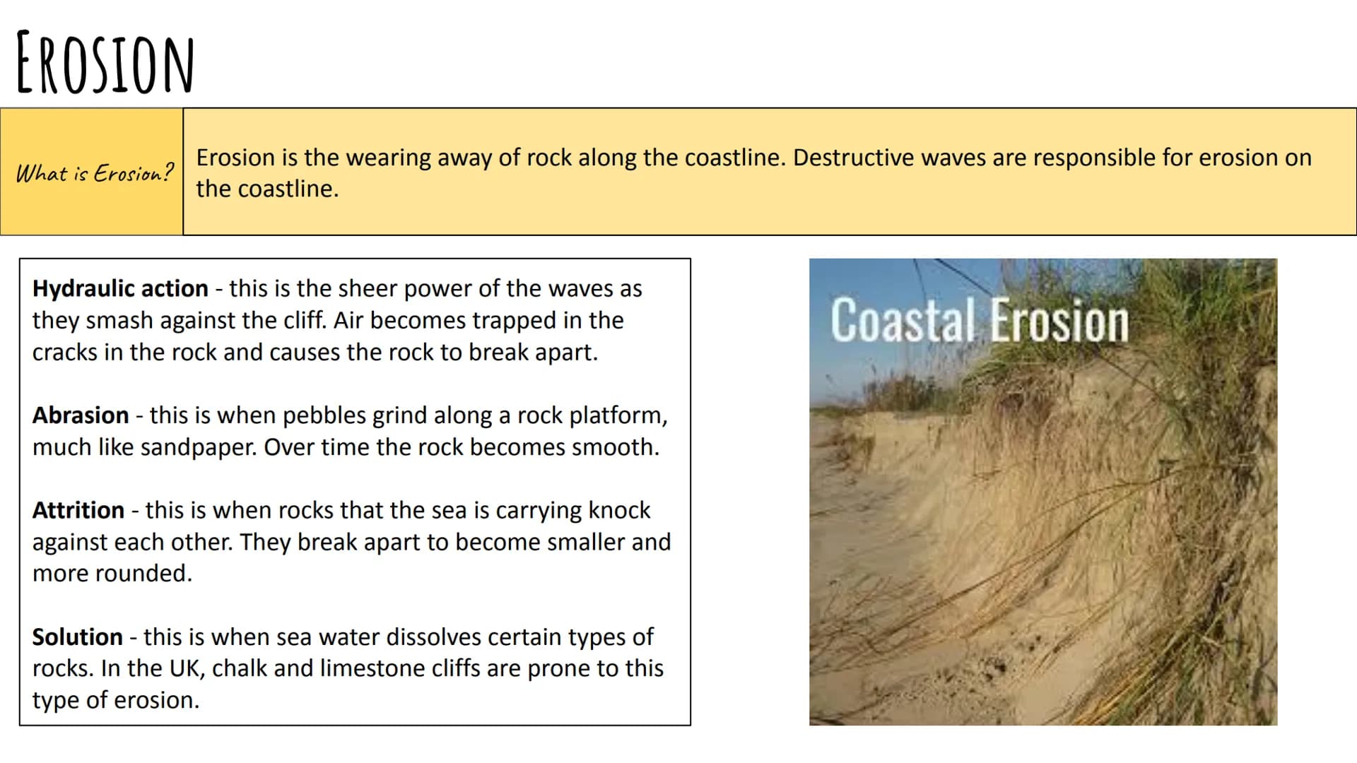 COASTAL PROCESSES
GCSE Geography AQA Contents Page:
Coastal Processes:
Types of Waves
Weathering
Mass Movement
Erosion
Transportation
Deposi