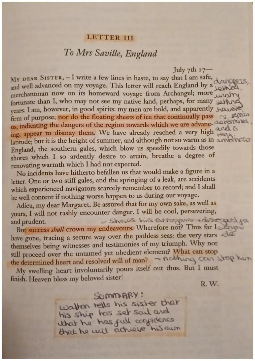 Walton's Letter 3 Annotations: Frankenstein 