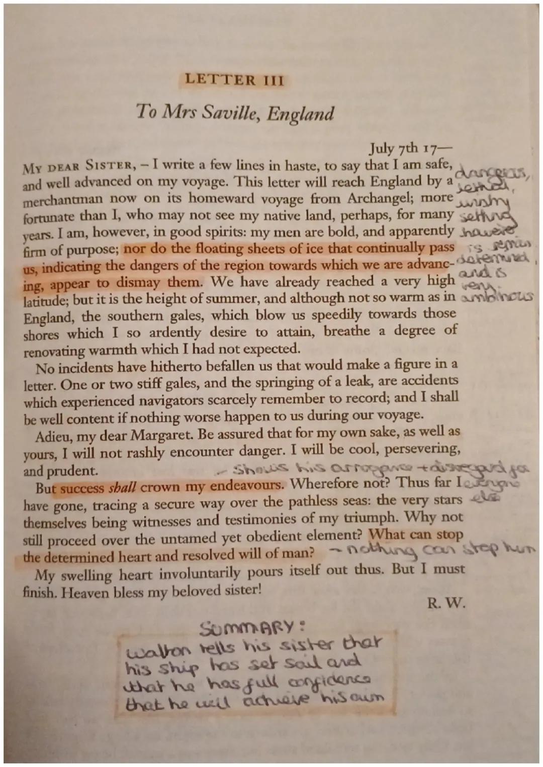 LETTER III
To Mrs Saville, England
July 7th 17-
MY DEAR SISTER, - I write a few lines in haste, to say that I am safe,
and well advanced on 