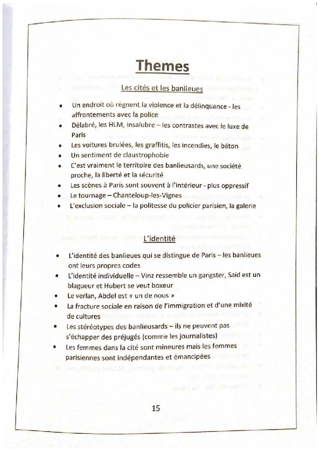Guide de révision sur 'La Haine' : Résumé des thèmes et analyse