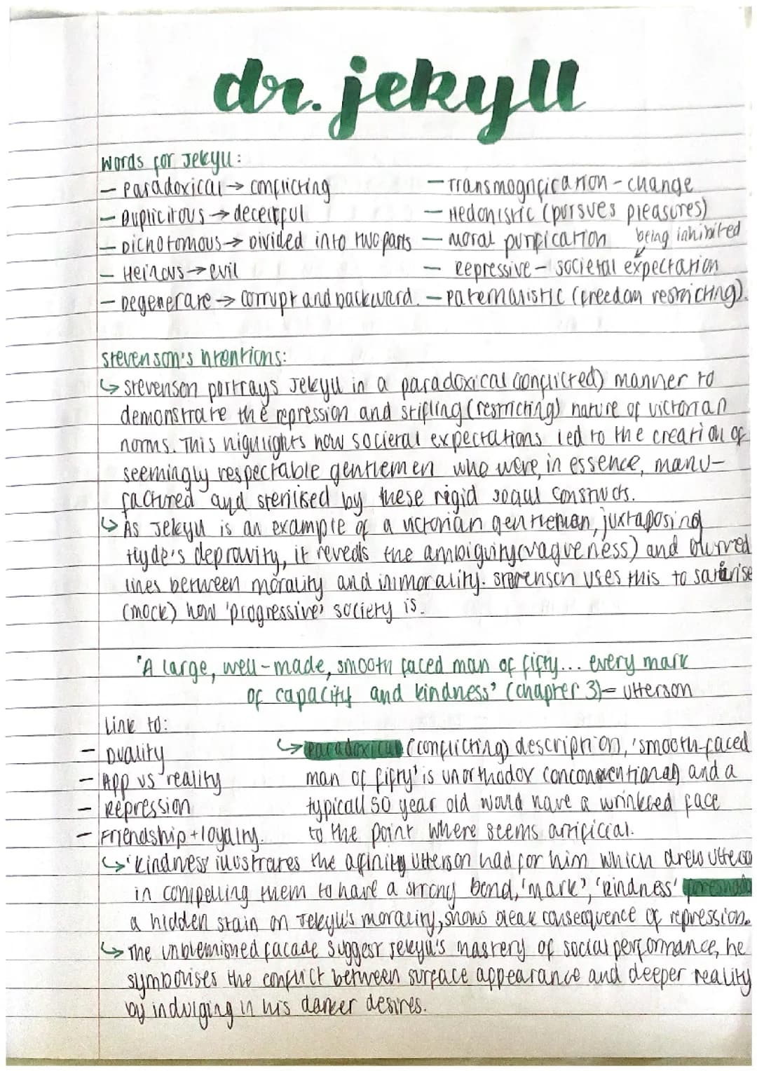 GCSE Dr Jekyll and Hyde GRADE 9 NOTES