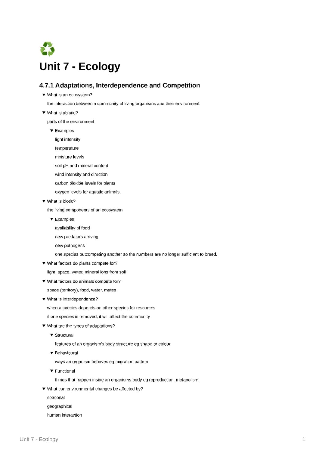 GCSE Ecology 