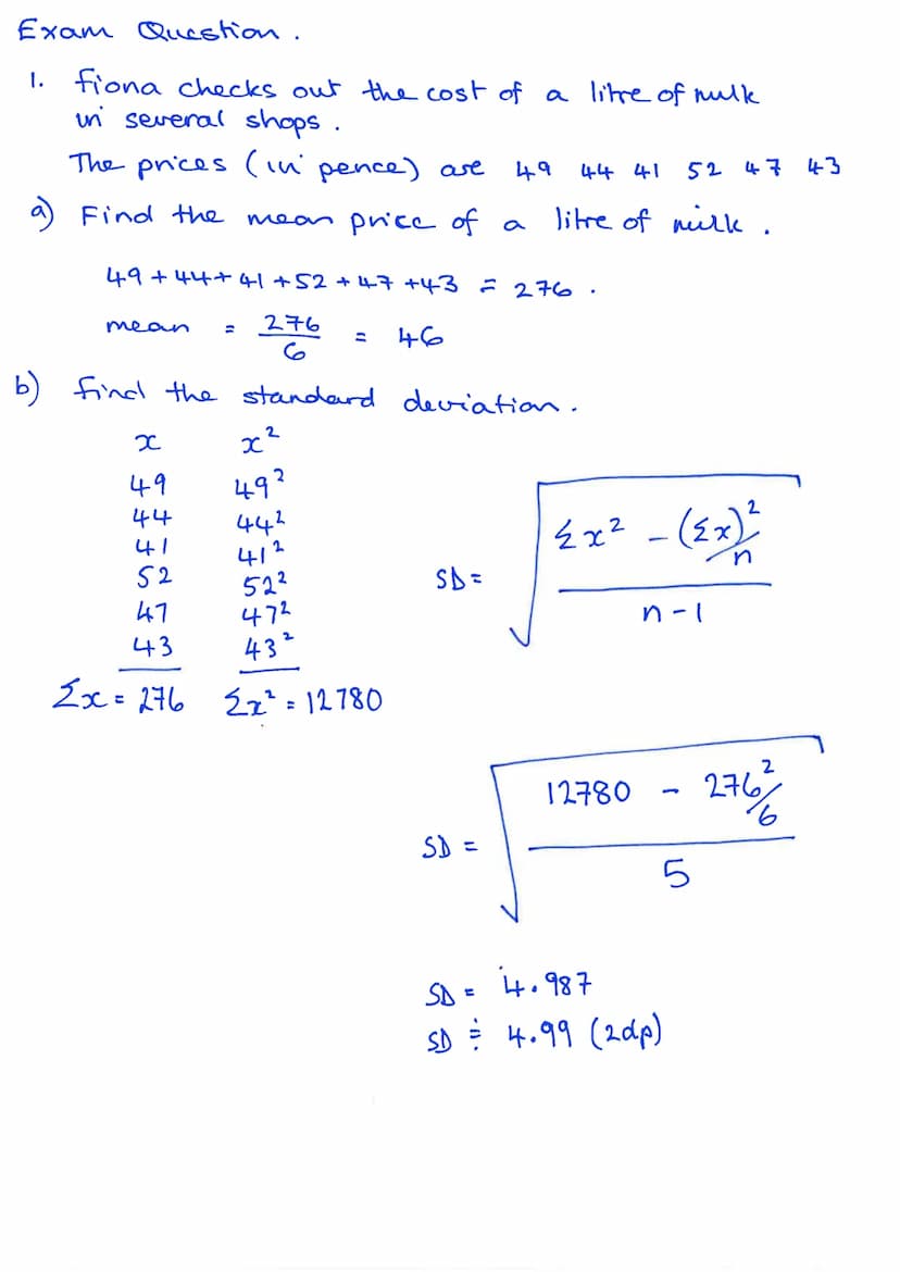 Standard
measures
the mean.
Data set 1.
Dataset 2.
13 14 15 15 16 17
16
19 24
8 10 13
Both data sets have a mean of 15 but
Deviation
the spr