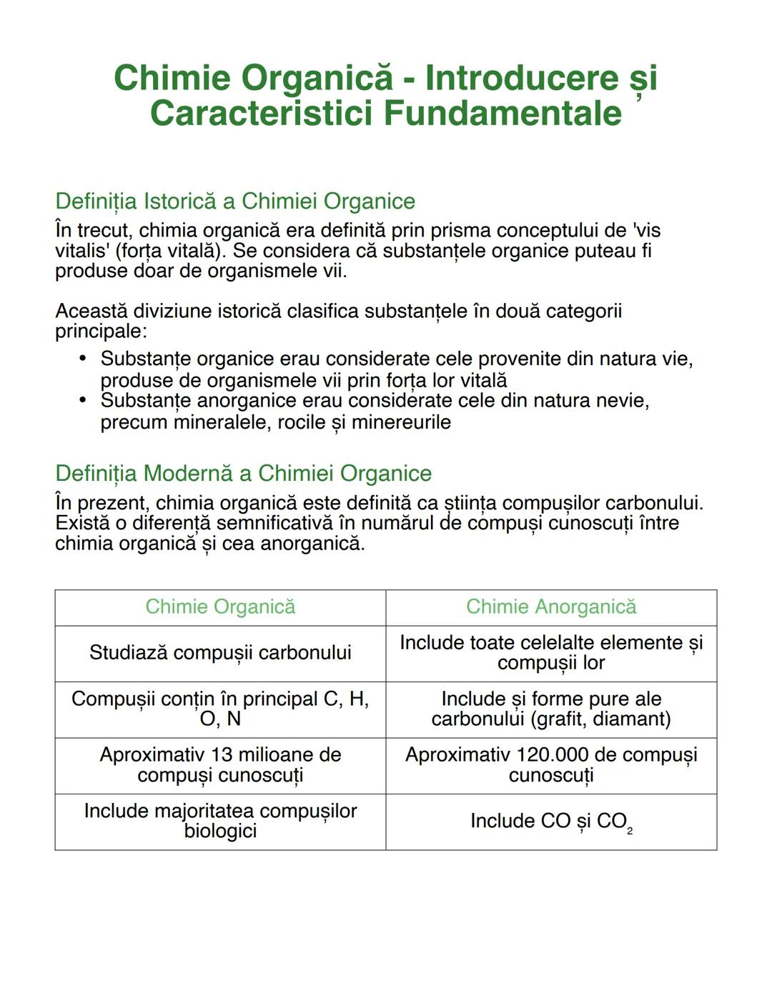 # Chimie Organică - Introducere și
# Caracteristici Fundamentale

## Definiția Istorică a Chimiei Organice

În trecut, chimia organică era d