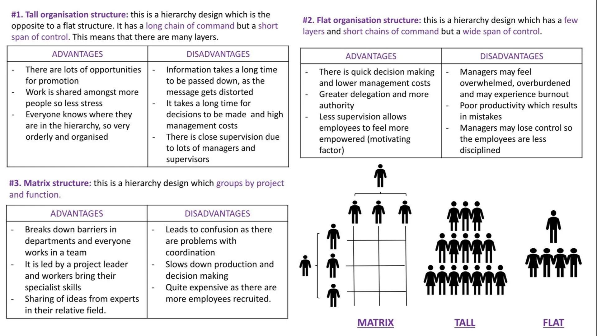 Organisational Design
Implementing a structure can:
Accelerate decision making as employees are clear on the objectives
of the business.
●
●