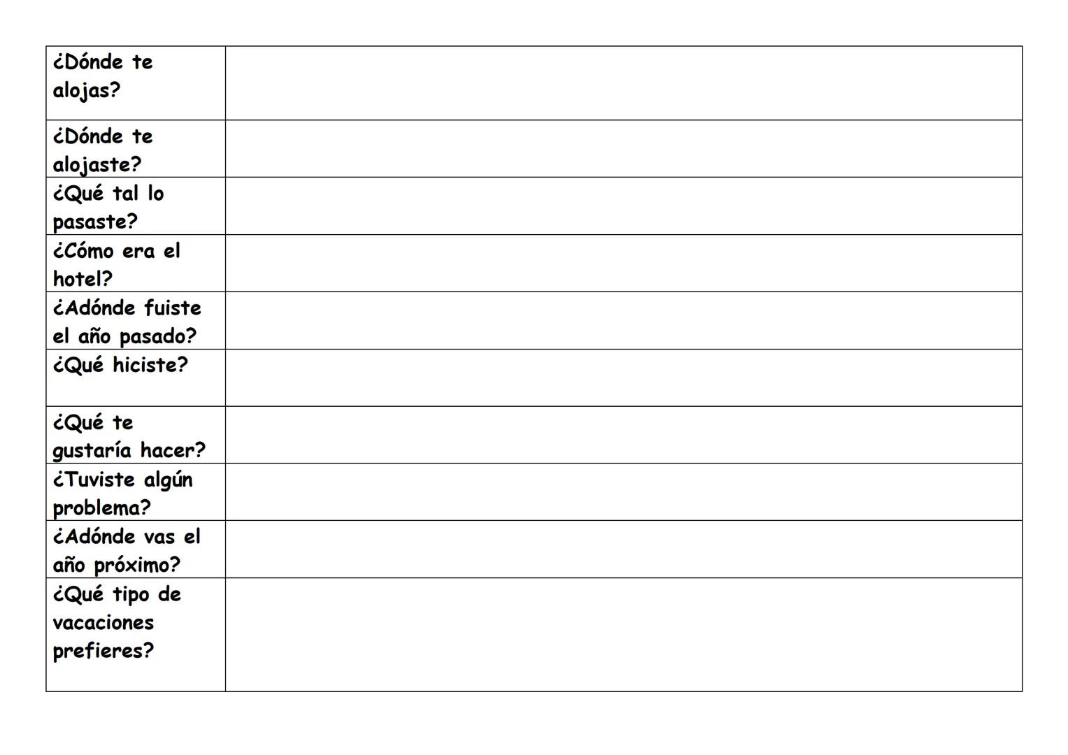 1
Accommodation vocab (role-play)
Alojamiento - accommodation
Un albergue juvenil
Un camping
Un chalet
Un hotel de cinco estrellas
Un parado