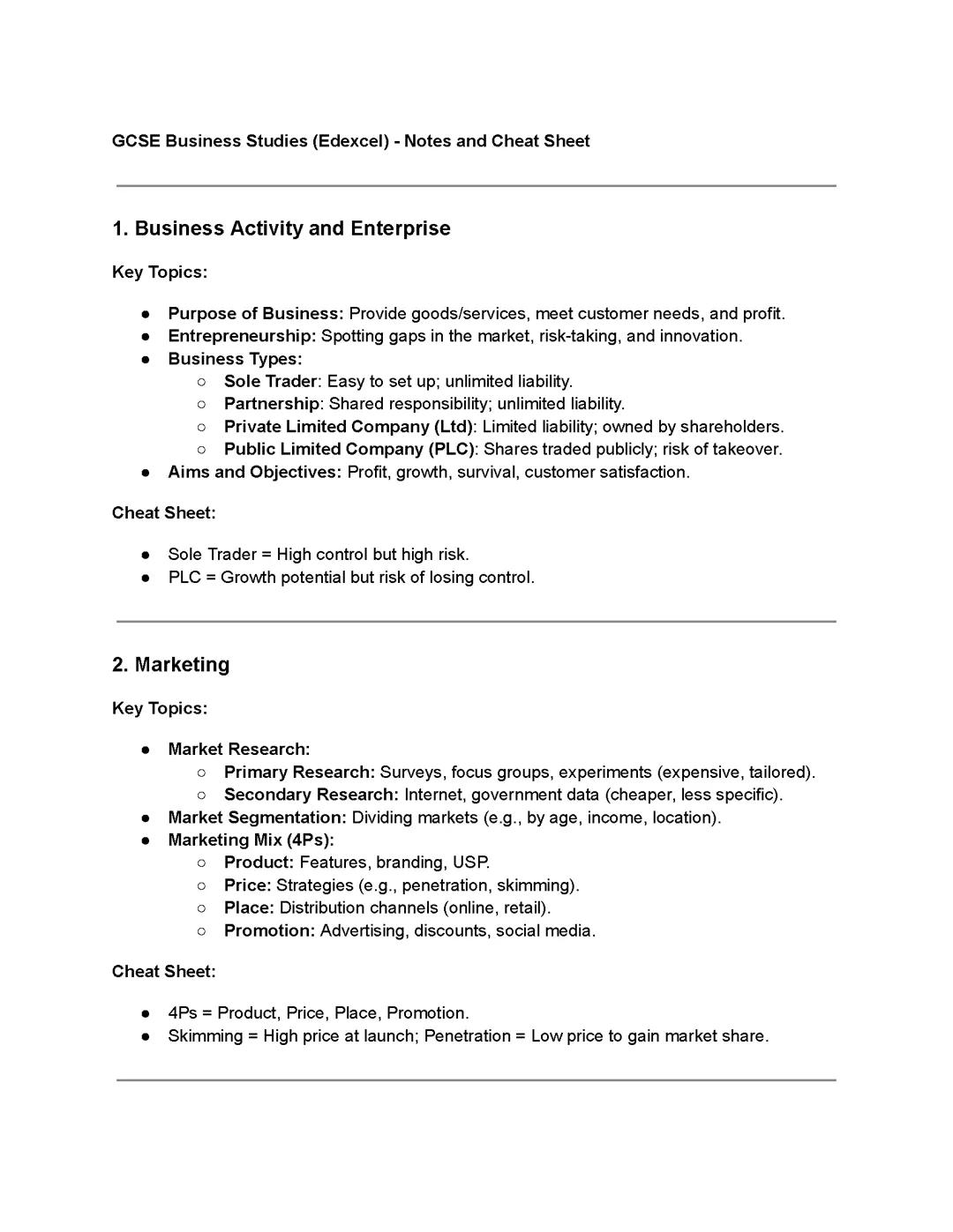 Business Studies GCSE