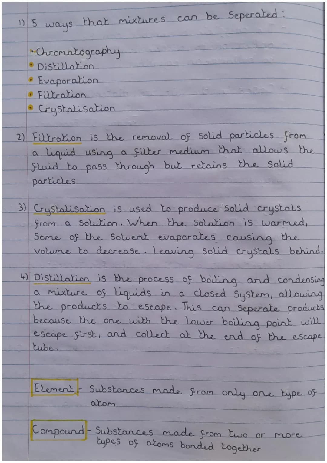 Seperating mixtures
Key words.
Crystallisation is the process in which a Solid
Forms either from Something that has been
melted or from a so