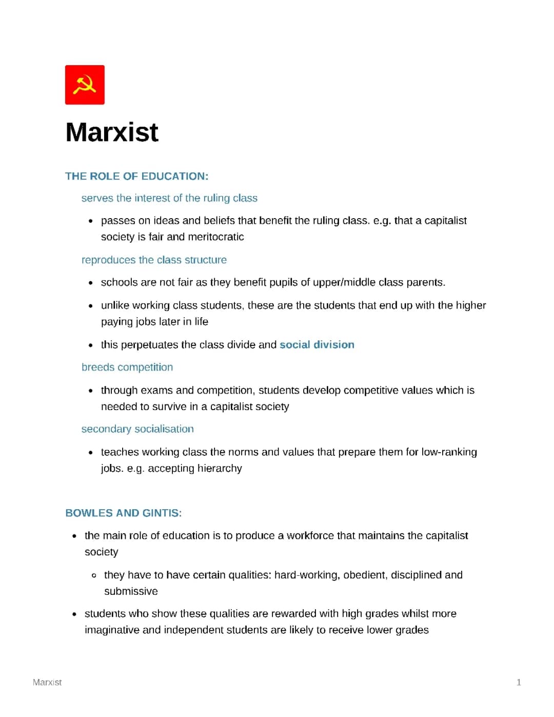 Marxist Perspectives on Education