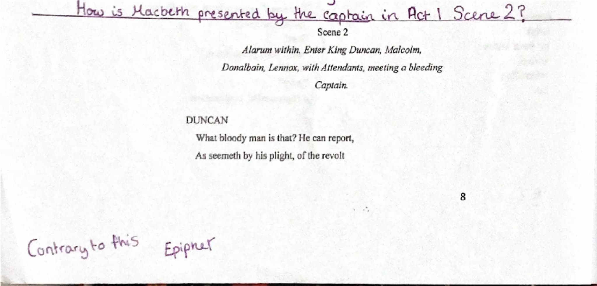 # How is Macbeth presented by the captain in Act 1 Scene 2?

Scene 2

Alarum within. Enter King Duncan, Malcolm,
Donalbain, Lennox, with Att