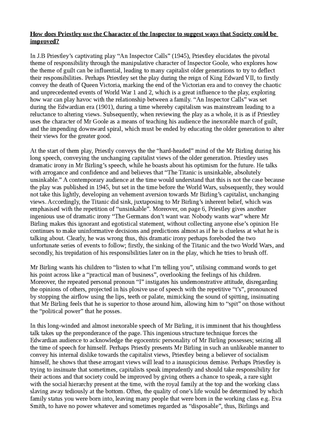 Inspector Goole and His Role in An Inspector Calls