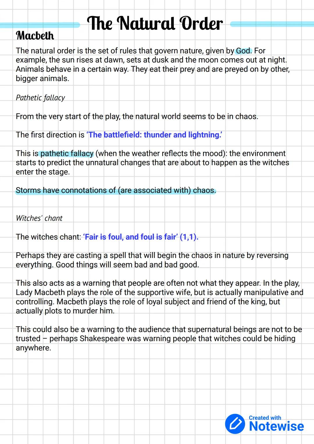# The Natural Order

Macbeth

The natural order is the set of rules that govern nature, given by God. For
example, the sun rises at dawn, se