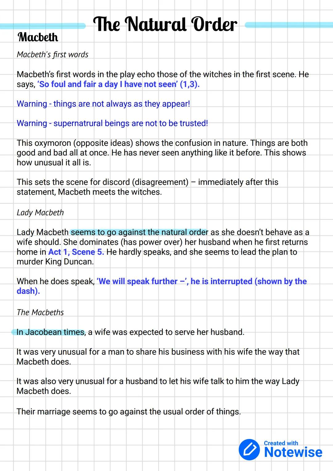 # The Natural Order

Macbeth

The natural order is the set of rules that govern nature, given by God. For
example, the sun rises at dawn, se