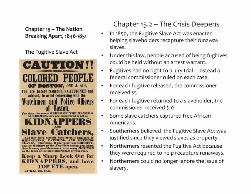 Chapter 15 - The Nation
Breaking Apart, 1846-1851
North and South Take
Different Paths
●
Chapter 15.1- Growing Tensions
Between North and So