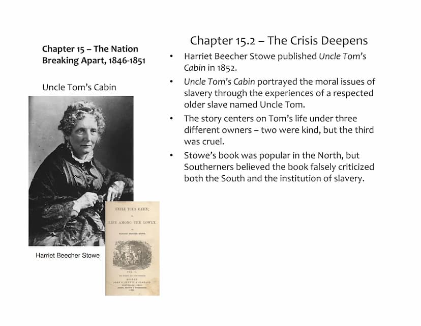 Chapter 15 - The Nation
Breaking Apart, 1846-1851
North and South Take
Different Paths
●
Chapter 15.1- Growing Tensions
Between North and So