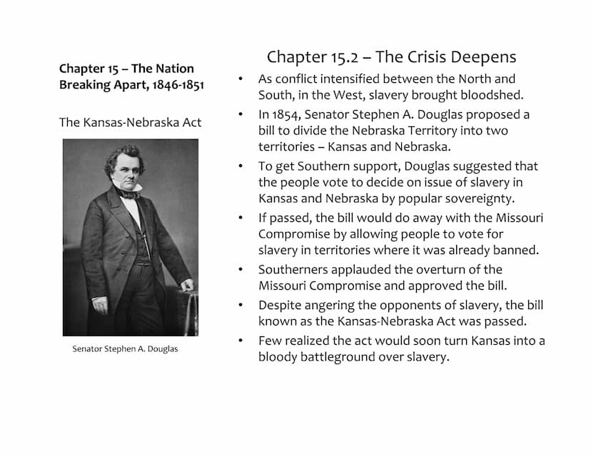 Chapter 15 - The Nation
Breaking Apart, 1846-1851
North and South Take
Different Paths
●
Chapter 15.1- Growing Tensions
Between North and So