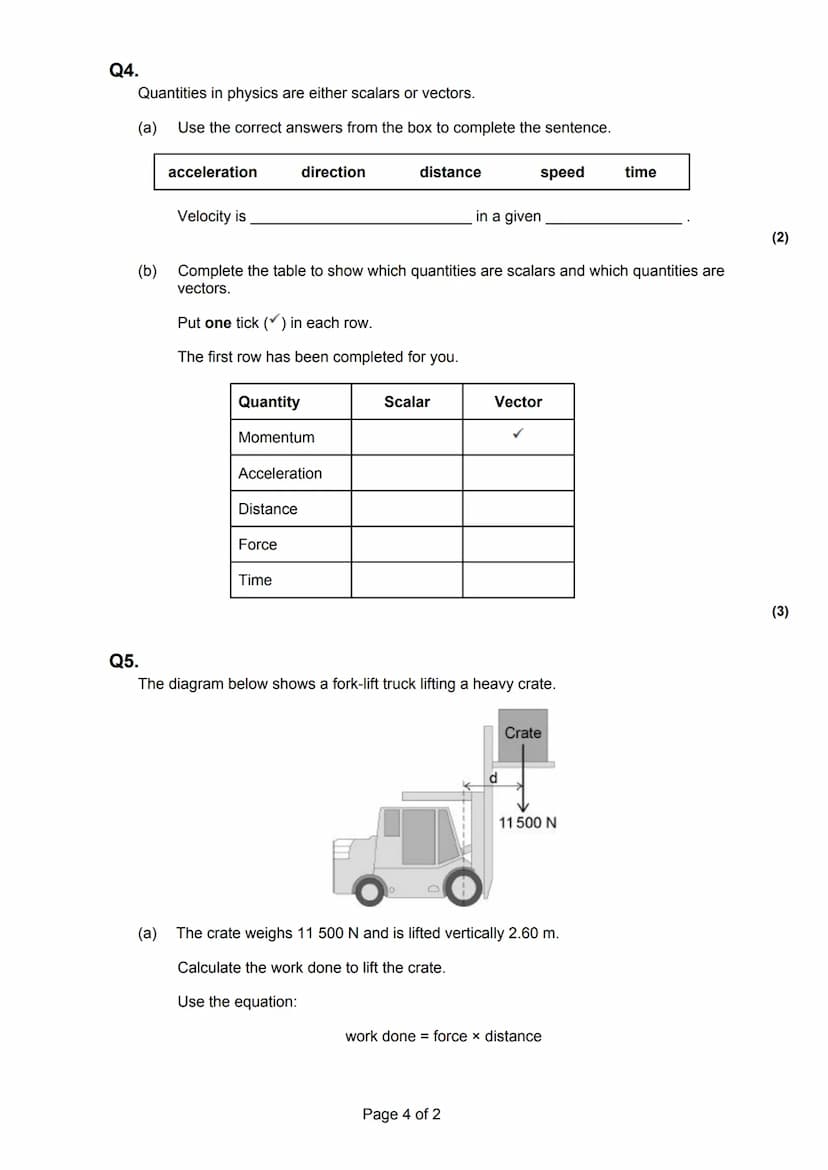 Forces, speed/speed graphs, scalar/vector, weight/mass, work done
Total marks: 93 marks
Time allowed: 1 hr 30 mins
Q1.
(a) The diagram shows