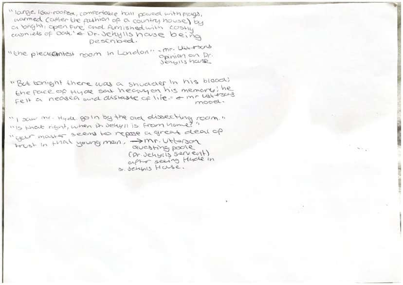 rugged countenance"
lean, long, dusty, dreary and yet somehow lovable"
Mr. Utterson
(lawyer)
cold, scanty and embarrassed"
"It was a nut to 