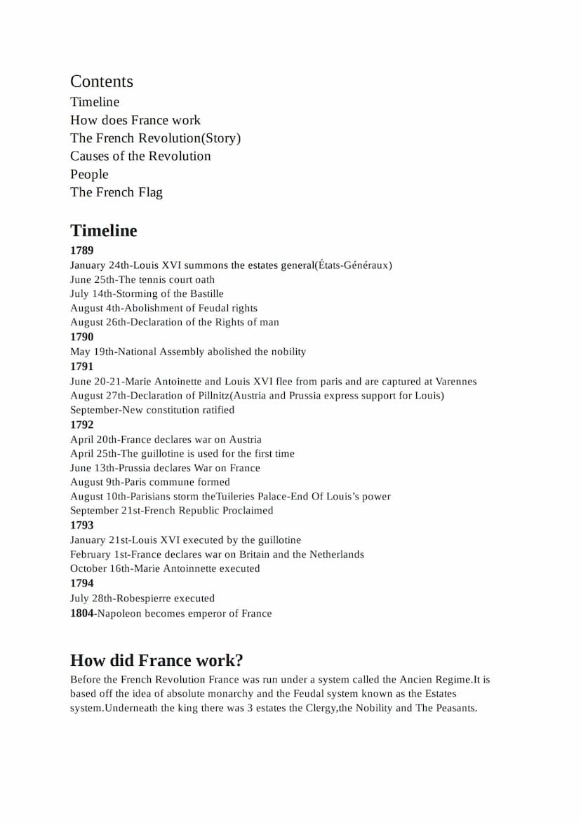 The French Revolution Contents
Timeline
How does France work
The French Revolution (Story)
Causes of the Revolution
People
The French Flag
T