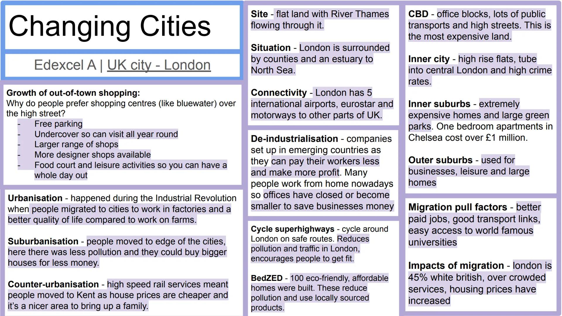 Changing Cities
Edexcel A | Emerging city - Mumbai
CBD not in centre (built around harbour),
contains old colonial buildings and new high-ri