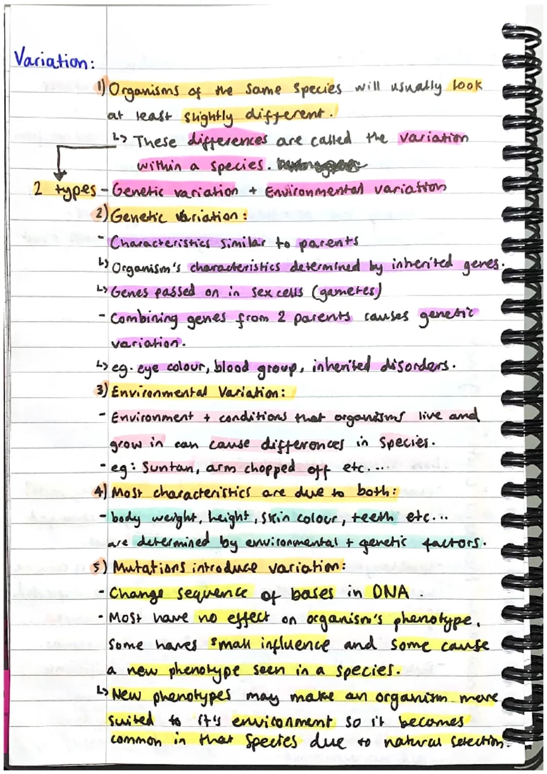 Variation:
1) Organisms of the same species will usually look.
at least slightly different.
4> These differences are called the variation.
w