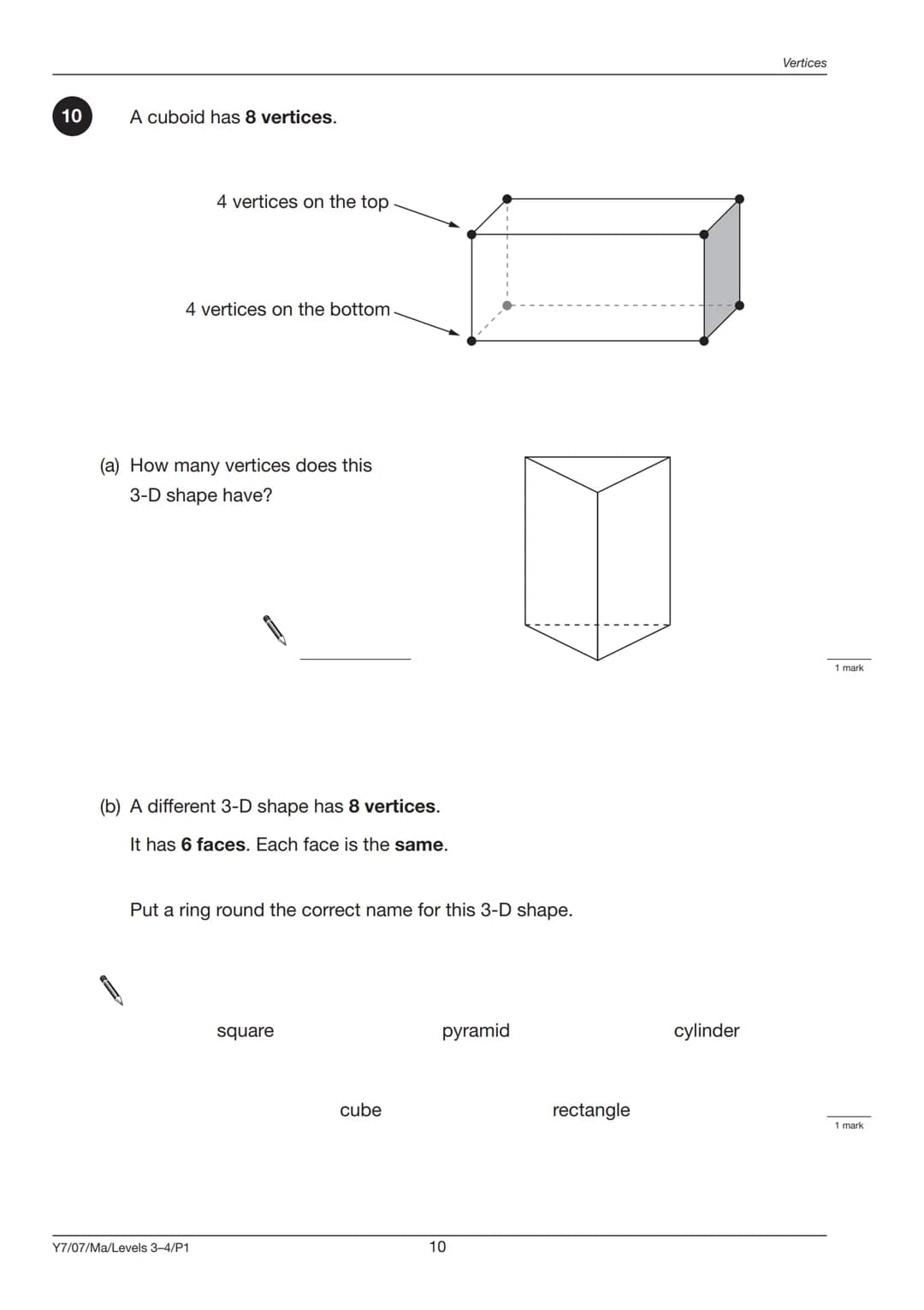 Ma
YEAR
7
LEVELS
3-4
2007
Mathematics test
Paper 1
Calculator not allowed
First name
Last name
School
Remember
■ The test is 45 minutes long