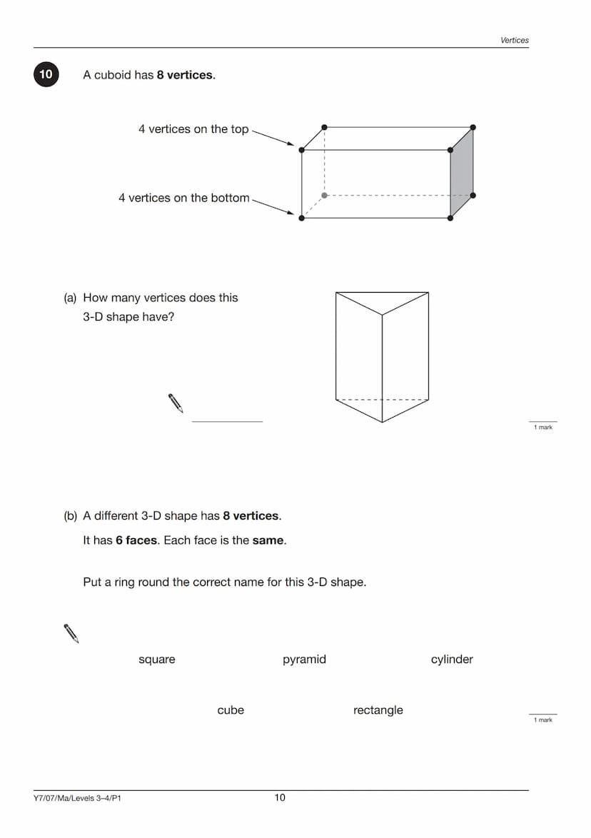 Ma
YEAR
7
LEVELS
3-4
2007
Mathematics test
Paper 1
Calculator not allowed
First name
Last name
School
Remember
■ The test is 45 minutes long